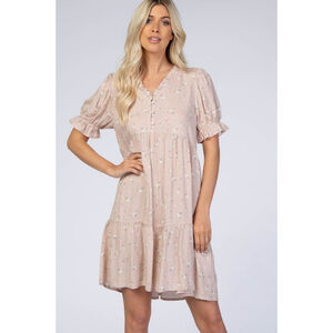 Maternity - Light Pink Floral Tiered Dress - Size: L